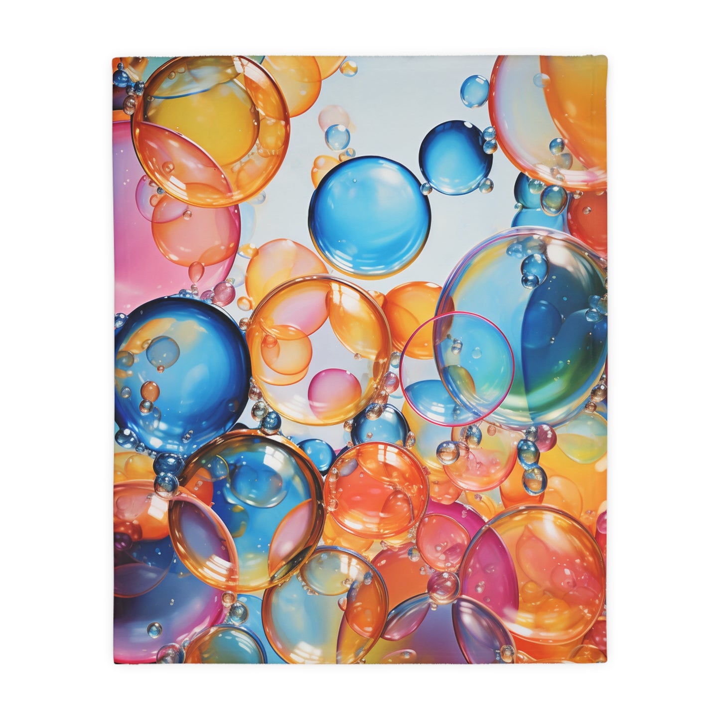 Velveteen Minky Blanket (Two-sided print), Colorful, Bubbles, Fun Art, Custom Made, Comfortable Plush Blanket, Soft, Warm, Blankie