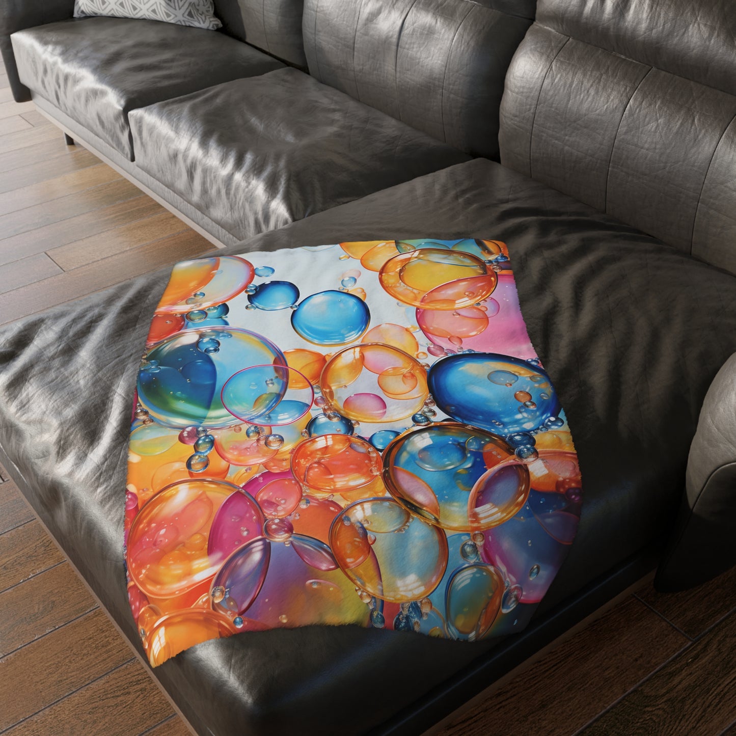 Velveteen Minky Blanket (Two-sided print), Colorful, Bubbles, Fun Art, Custom Made, Comfortable Plush Blanket, Soft, Warm, Blankie