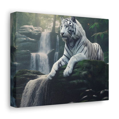 White Tiger Waterfall Jungle Canvas Art Custom Made Wall Art Picture Animal Lovers Home Decor Apartment Decor Gift