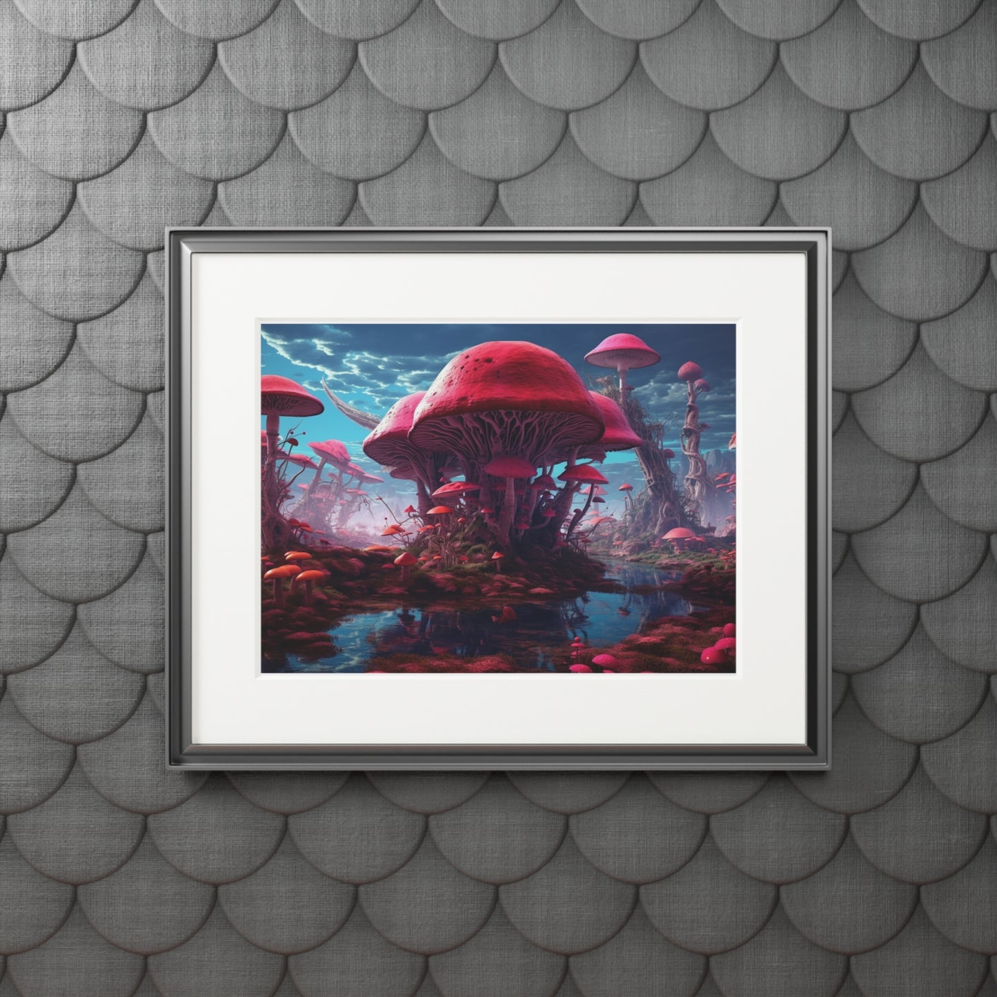 The Mushroom's Secret: Intriguing Poster Revealing a Magical Realm. Fine Art Prints (Passepartout Paper Frame)