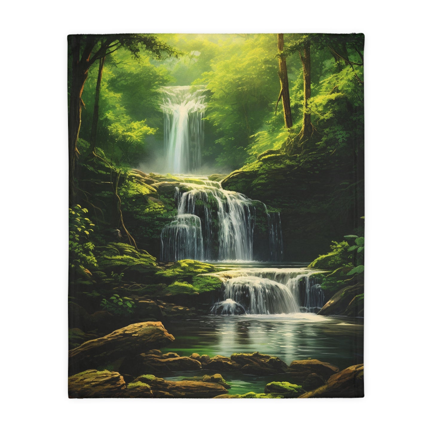 Velveteen Minky Blanket (Two-sided print), Waterfall, Jungle, Rainforest, Custom Designed, Comfortable, Plush Blanket, Bed, Snuggle Blankie