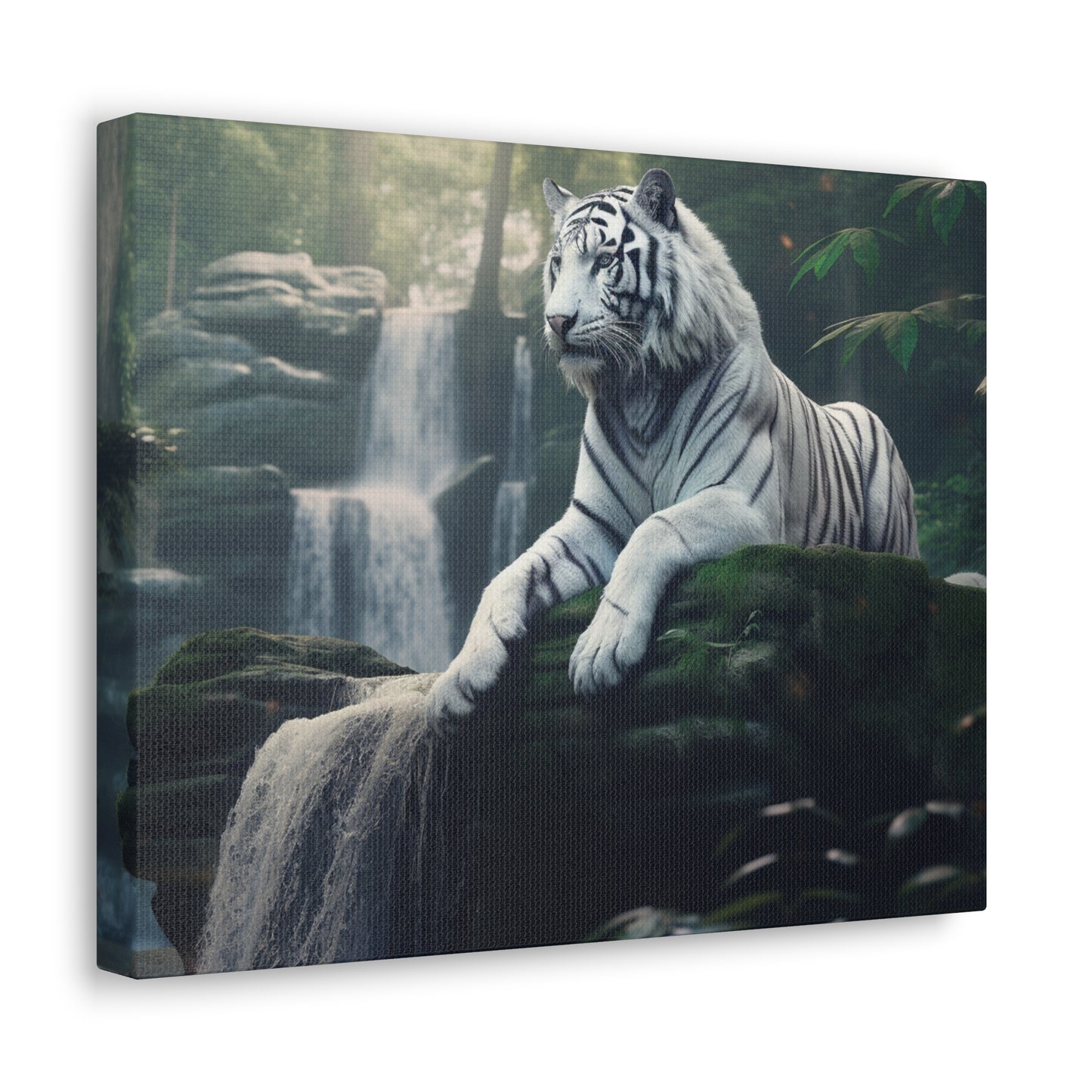 White Tiger Waterfall Jungle Canvas Art Custom Made Wall Art Picture Animal Lovers Home Decor Apartment Decor Gift