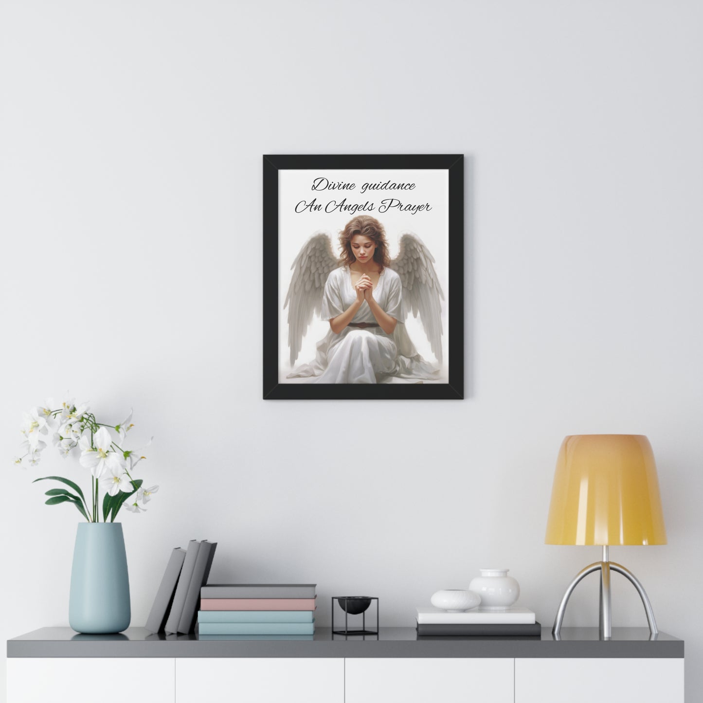 Framed Vertical Poster Religious Artwork Wall art Church Angel Wings Prayer Realistic Art God Heaven Inspired Grace Custom Design