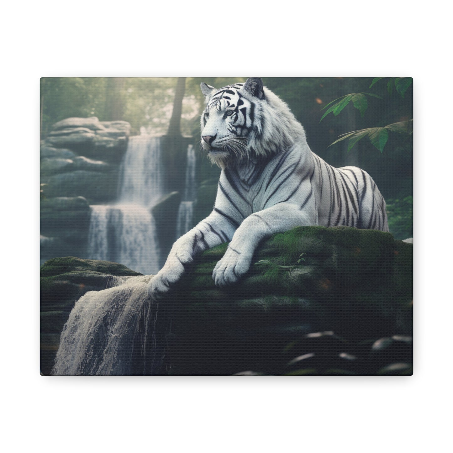 White Tiger Waterfall Jungle Canvas Art Custom Made Wall Art Picture Animal Lovers Home Decor Apartment Decor Gift