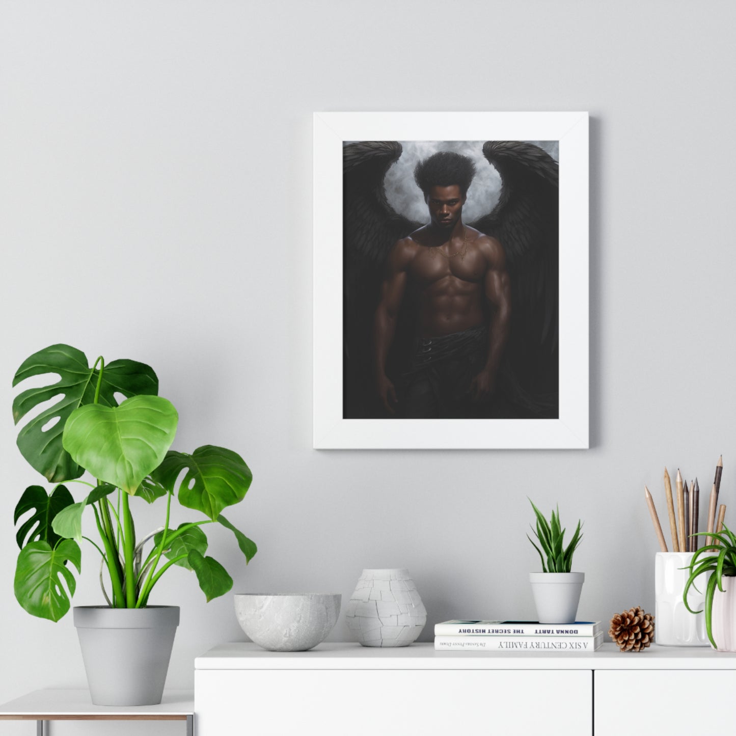 Framed Vertical Poster, Deep Art, Angel, Dark Angel, Custom Art, Original Design, Wings, Message Art, Unique Art