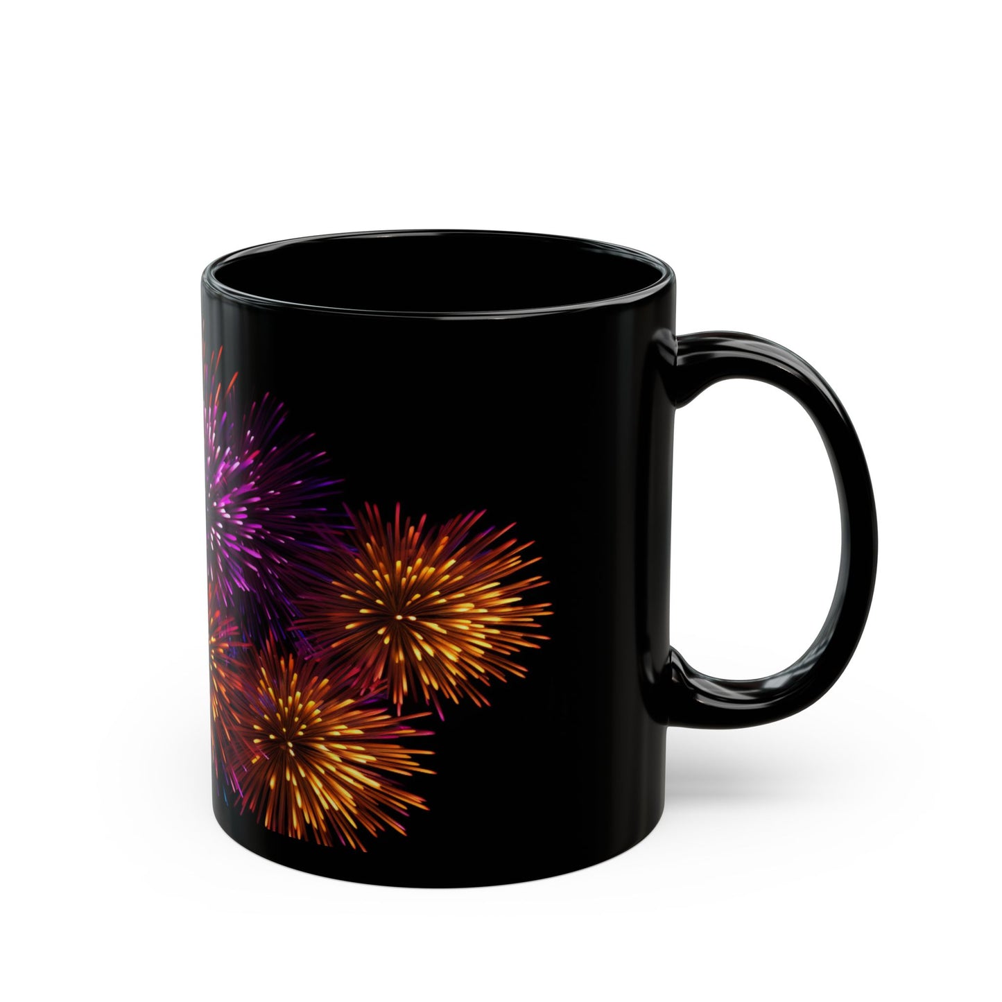 11oz Black Mug, mug, Fireworks, New years, Tea cup, Coffee cup, Coffee mug, Celebration, 2024, Party cup