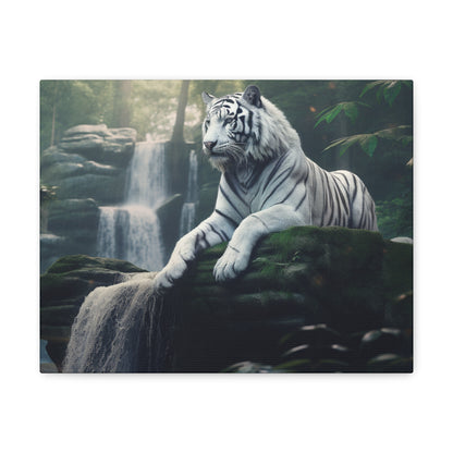 White Tiger Waterfall Jungle Canvas Art Custom Made Wall Art Picture Animal Lovers Home Decor Apartment Decor Gift