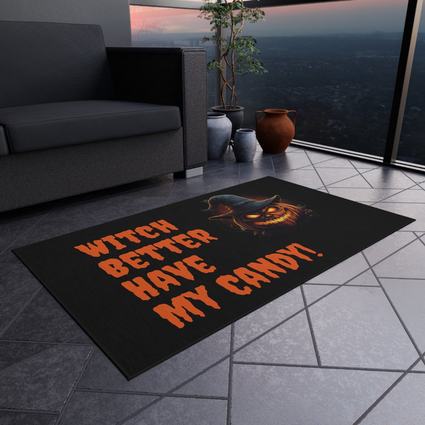 Halloween Rug, Outdoor Holiday Doormat, Funny Holiday Rug, Jack O-Lantern Mat, Scary Rug, Holiday Rug, Hollows eve Rug, Carved Pumpkin Rug