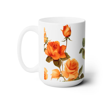 Blooming Elegance, Custom Orange Rose Mug 15oz, Coffee Cup, Custom Design, Flowers, Spring, Great Gift