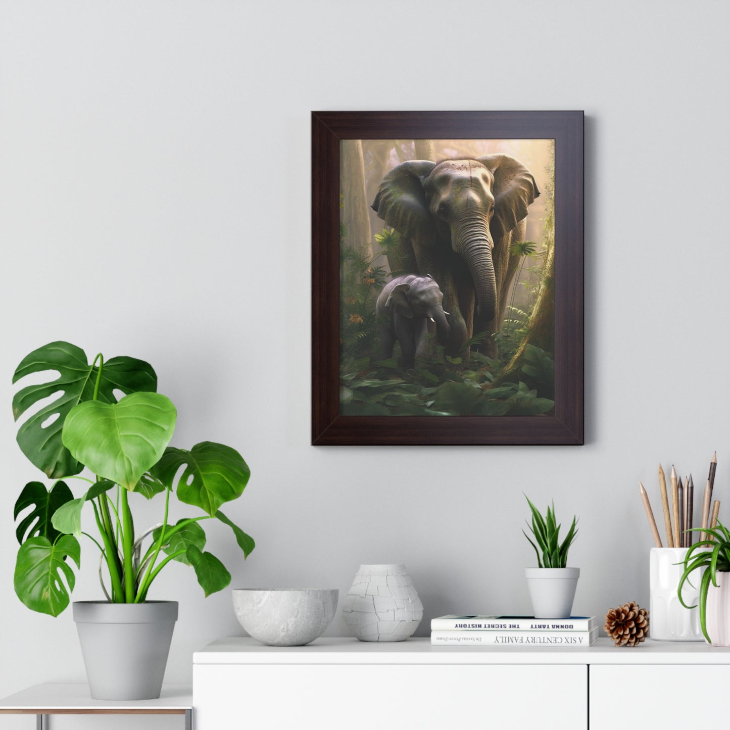 Framed Vertical Poster, Elephant Poster, Baby Elephant, Original Art, Custom, Designed, Artwork, Nature, Animals Art, Jungle Art