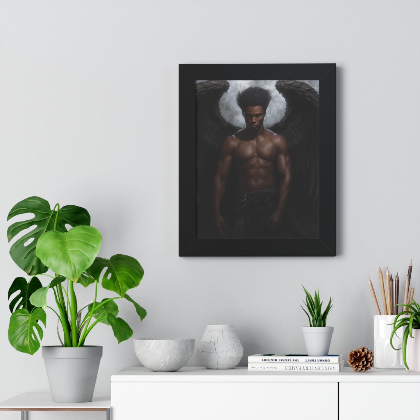 Framed Vertical Poster, Deep Art, Angel, Dark Angel, Custom Art, Original Design, Wings, Message Art, Unique Art