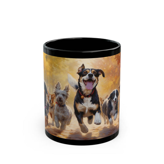 Puppy Mug, Coffee Cup, Dog Lovers, Autumn,  Paws, Fall" 11oz Black Mug, Custom Designed Mug, Great, Gift