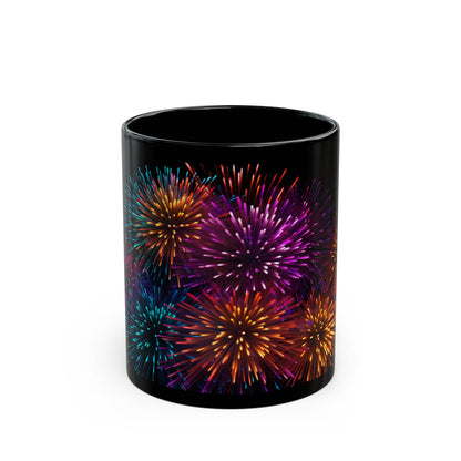 11oz Black Mug, mug, Fireworks, New years, Tea cup, Coffee cup, Coffee mug, Celebration, 2024, Party cup