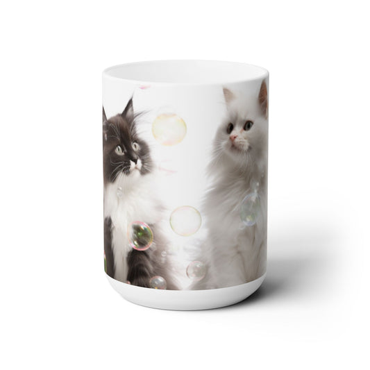 Cute Cats,  and Bubbles, Ceramic Mug 11oz, Coffee Cup, Original Design, Art, Gift, Kittens, Custom Design, Tea cup