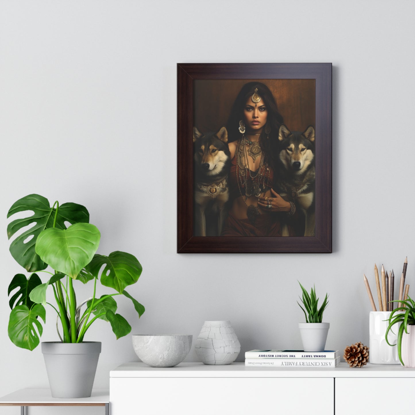 Framed Vertical Poster, Custom Made Art, Indian Culture, Home Decoration, Hanging Art, Wall Art, Wolf Cubs, Wolves