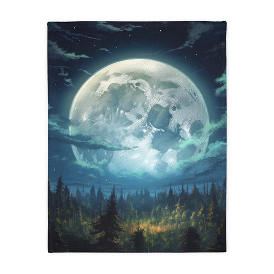 Velveteen Minky Blanket (Two-sided print), Comfortable, Bedroom, Soft, Plush, Moon, Sky Art, Beautiful View, Unique Design