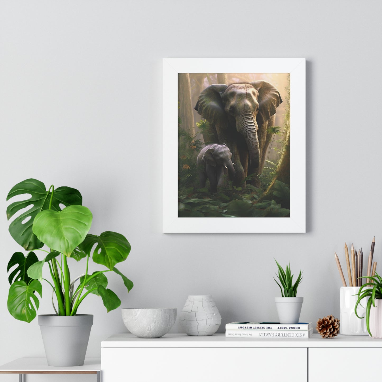 Framed Vertical Poster, Elephant Poster, Baby Elephant, Original Art, Custom, Designed, Artwork, Nature, Animals Art, Jungle Art