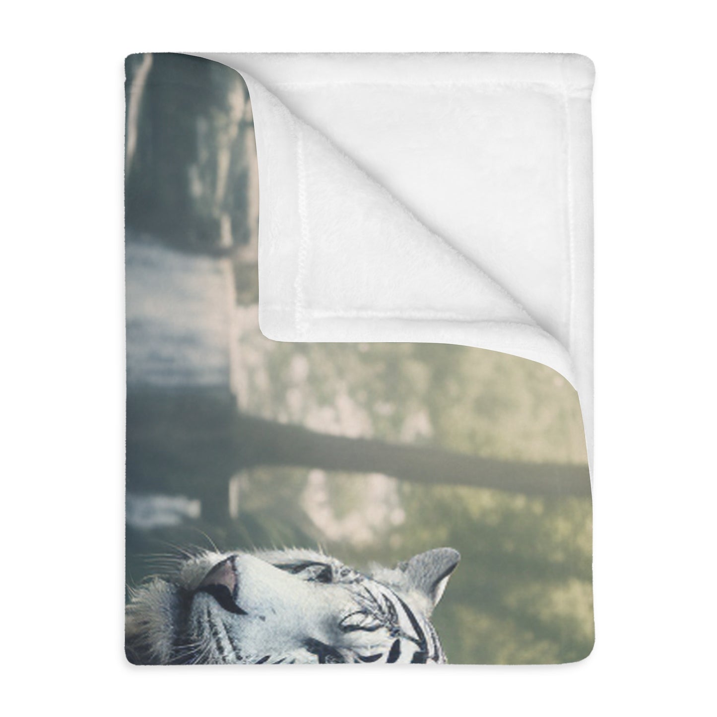 Velveteen Minky Blanket, Two-sided print, Comfortable, Artistic, Custom Made, Bed, Bedroom, White Tiger, Waterfall, Blankie, Soft Material