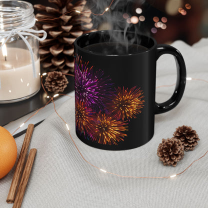 11oz Black Mug, mug, Fireworks, New years, Tea cup, Coffee cup, Coffee mug, Celebration, 2024, Party cup