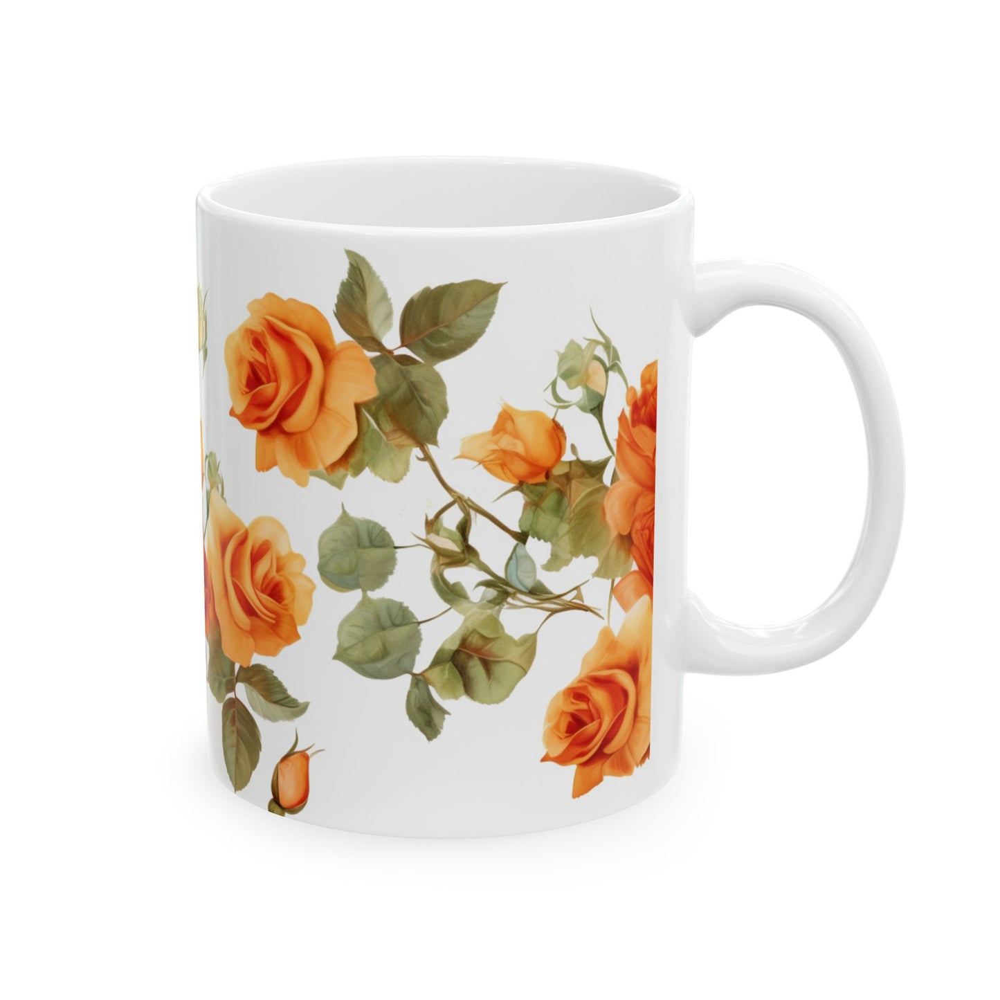 Blooming Elegance, Custom Orange Rose Mug 15oz, Coffee Cup, Custom Design, Flowers, Spring, Great Gift