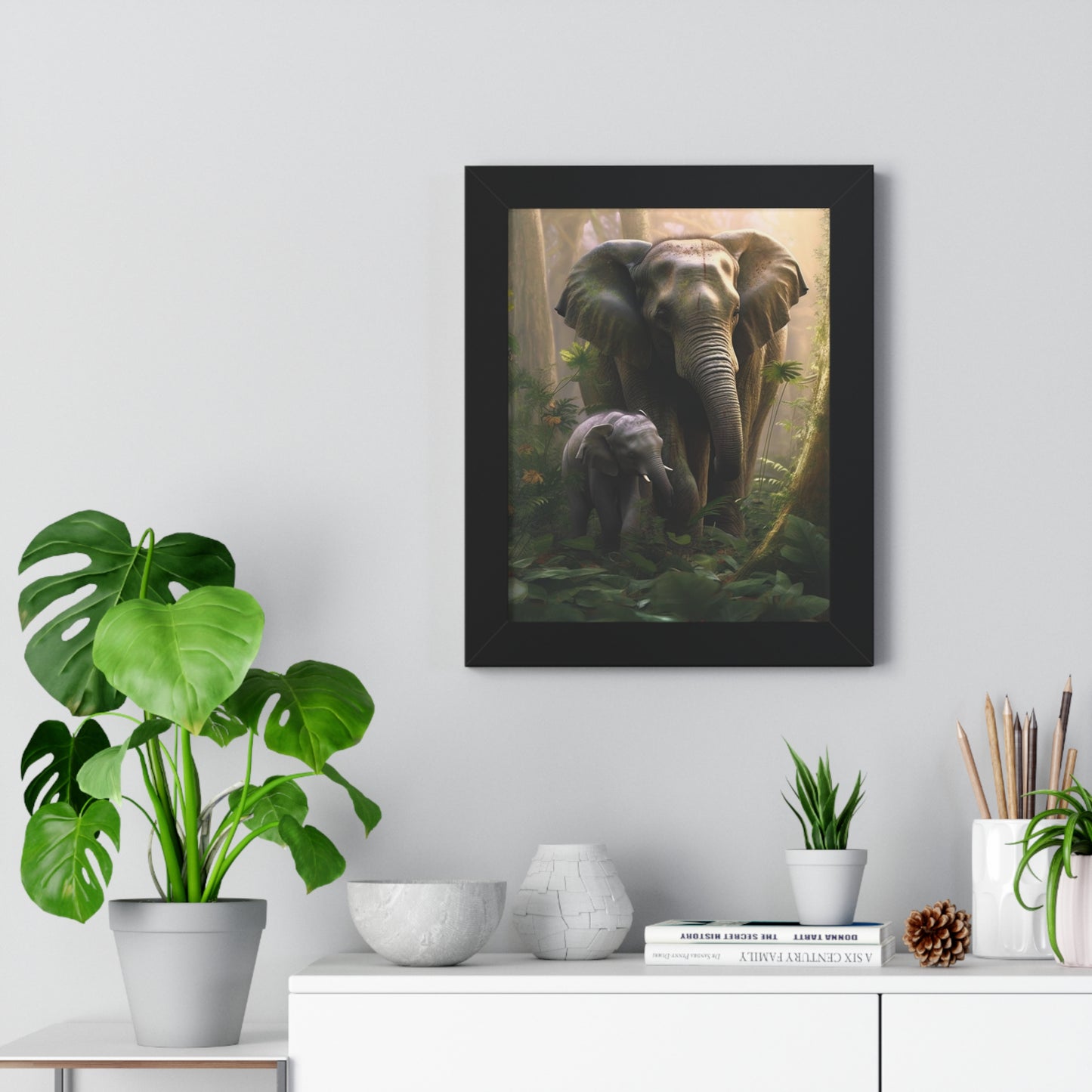 Framed Vertical Poster, Elephant Poster, Baby Elephant, Original Art, Custom, Designed, Artwork, Nature, Animals Art, Jungle Art