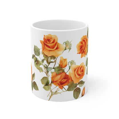 Blooming Elegance: Custom Orange Rose Mug – Personalized 11oz Coffee Cup