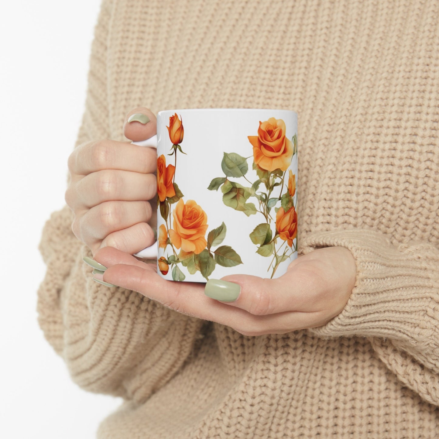 Blooming Elegance: Custom Orange Rose Mug – Personalized 11oz Coffee Cup