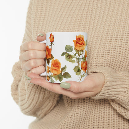 Blooming Elegance: Custom Orange Rose Mug – Personalized 11oz Coffee Cup