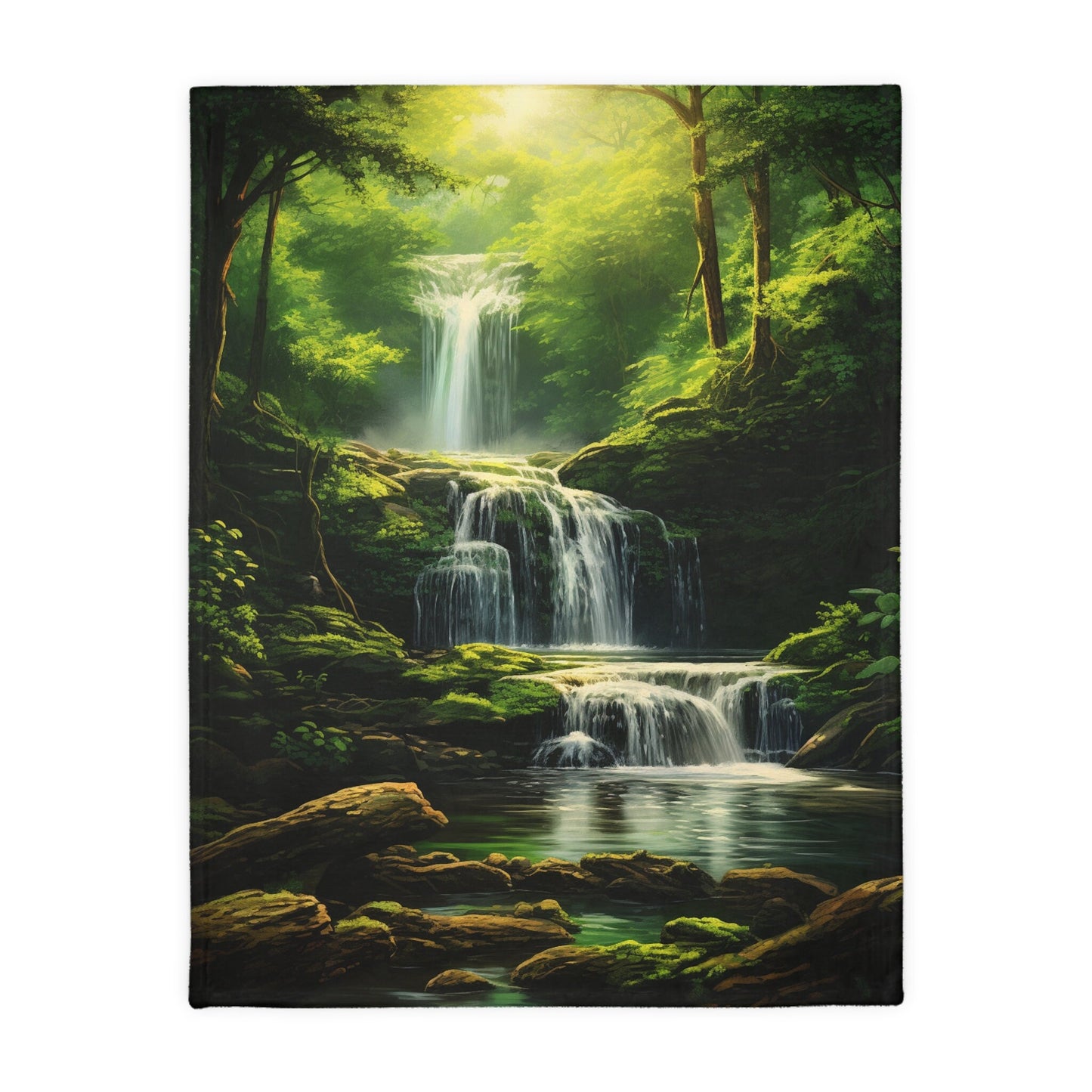 "Serenity Cascades: Abstract Forest Waterfall" Velveteen Minky Blanket