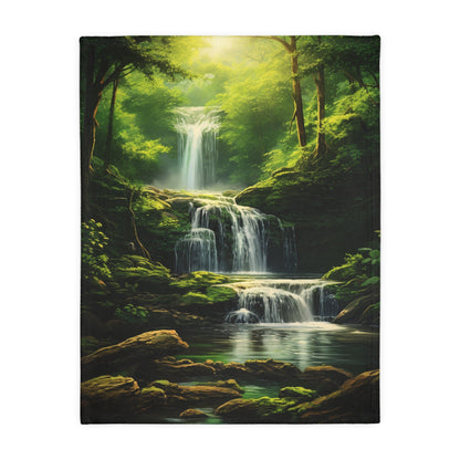 "Serenity Cascades: Abstract Forest Waterfall" Velveteen Minky Blanket