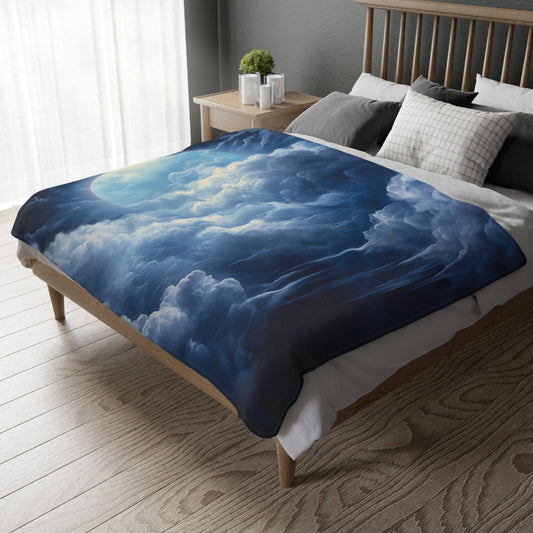 Moon and Clouds Plush Blanket – Celestial Night Sky Design for Cozy Comfort