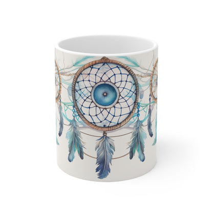 Blue Dreamcatcher Mug – Artistic Native-Inspired Ceramic Cup for Coffee & Espresso