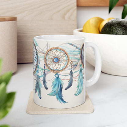 Blue Dreamcatcher Mug – Artistic Native-Inspired Ceramic Cup for Coffee & Espresso