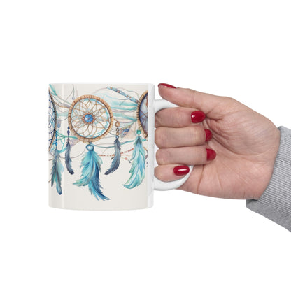 Blue Dreamcatcher Mug – Artistic Native-Inspired Ceramic Cup for Coffee & Espresso