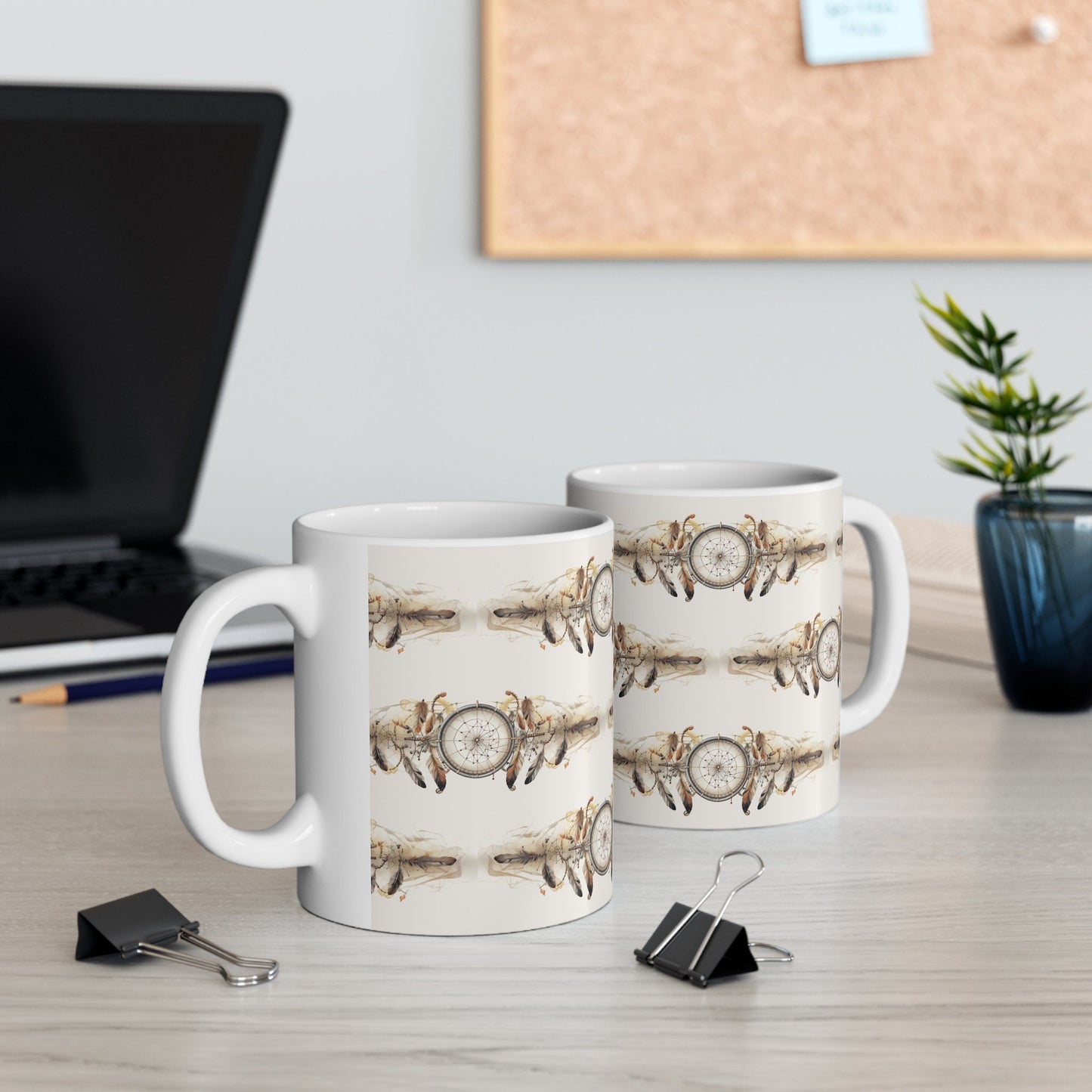 Catching Dreams: Artistic Dreamcatcher Mug – Serenity in Every Sip