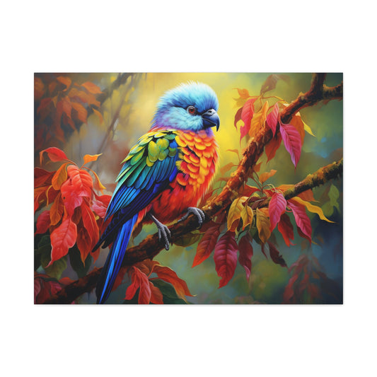 "Vibrant Majesty: Parrot in Autumn Glow" Canvas Wall Art