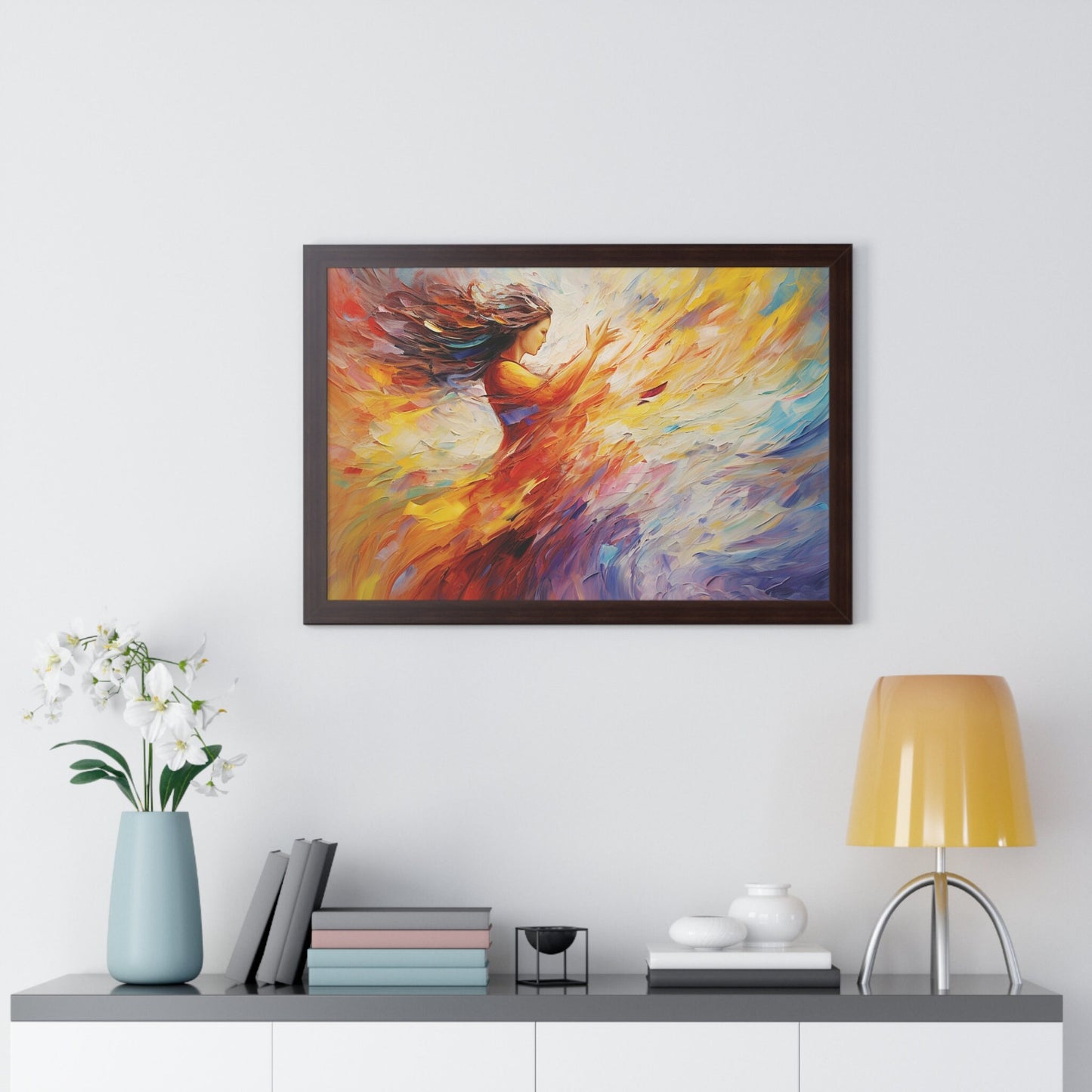 "Radiant Harmony" Dynamic Interplay of Light and Color Framed Artwork