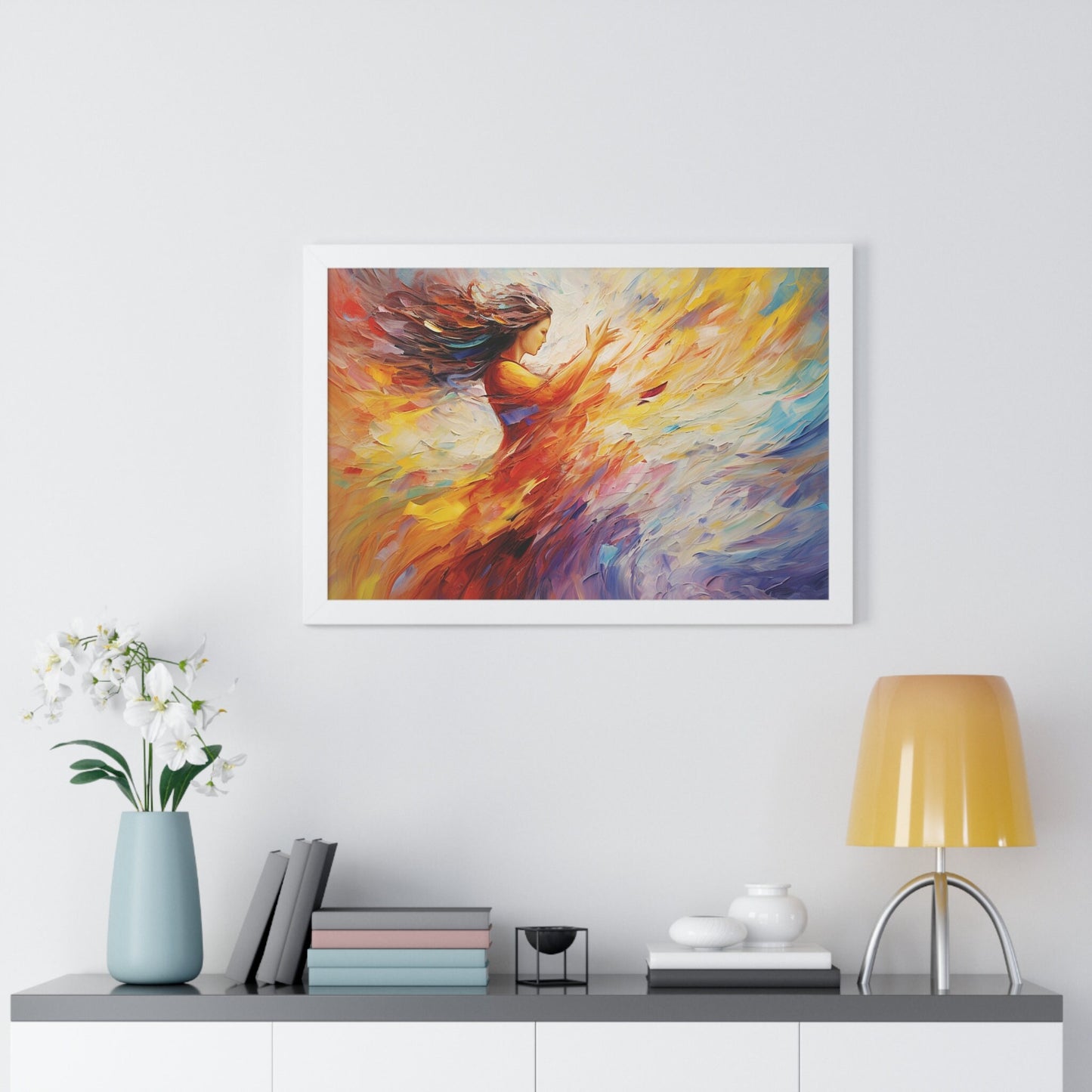 "Radiant Harmony" Dynamic Interplay of Light and Color Framed Artwork