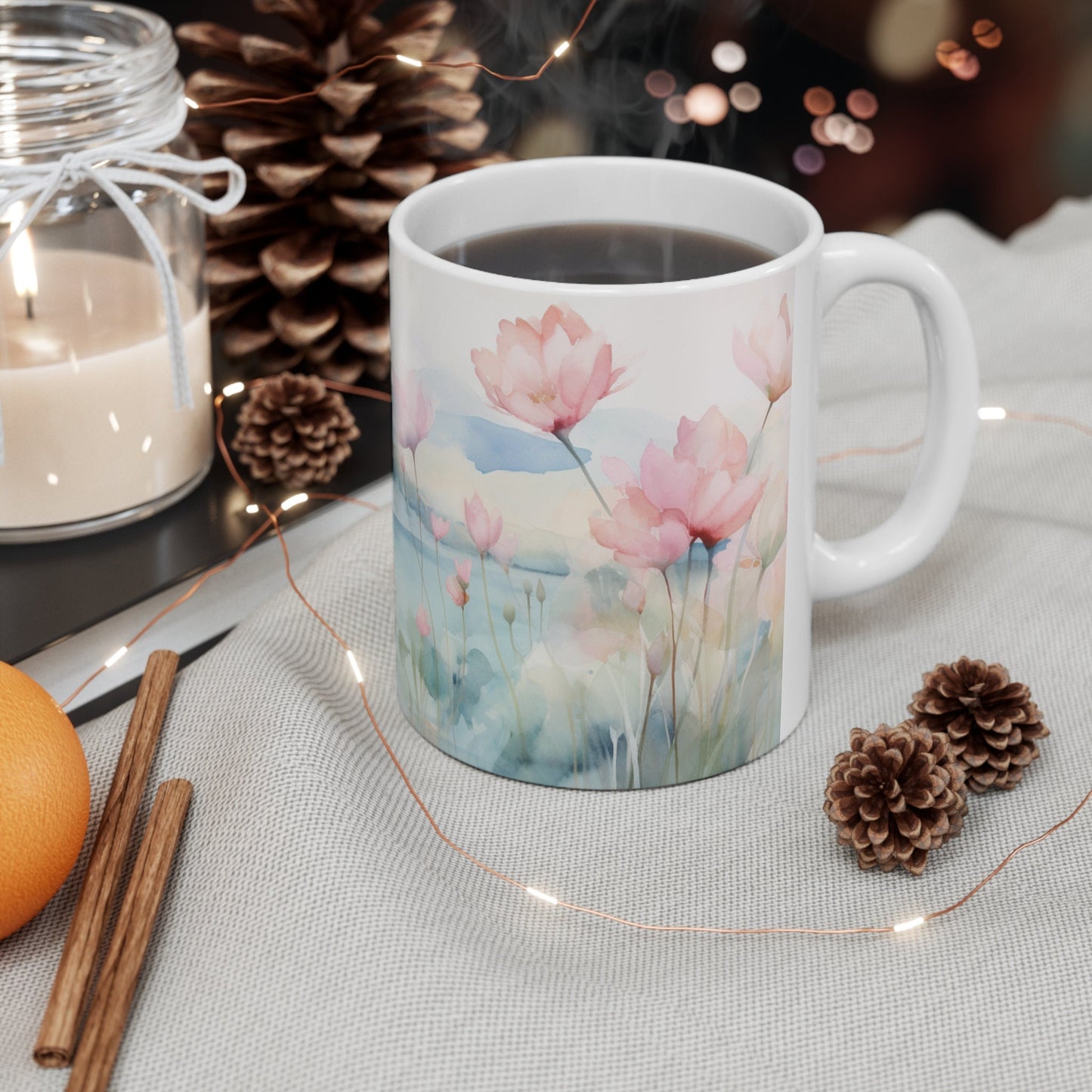 "Whimsical Dreamscape" Watercolor Wildflower Mug