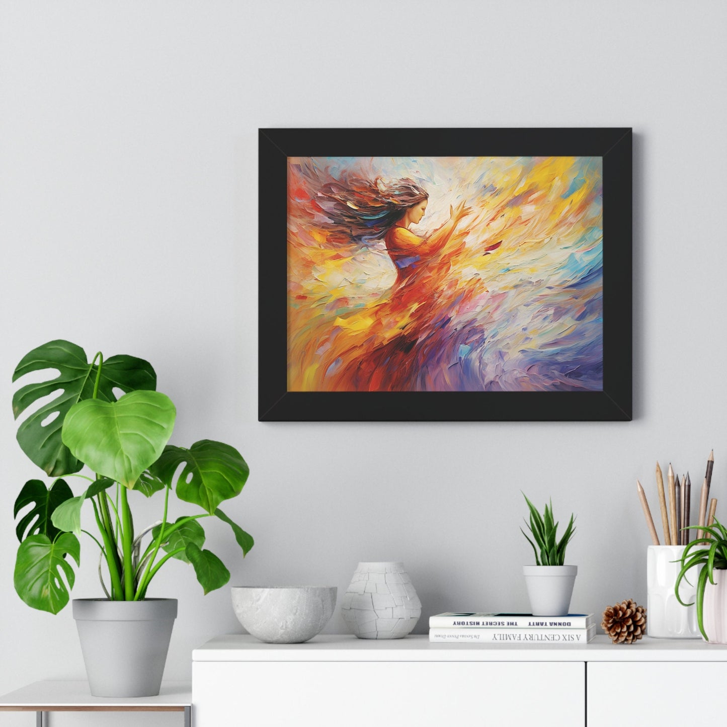 "Radiant Harmony" Dynamic Interplay of Light and Color Framed Artwork