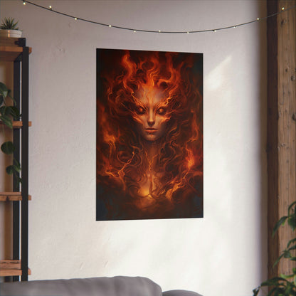 Fire Angel Abstract Poster – Unique Flame Wall Art Featuring a Fiery Woman Design