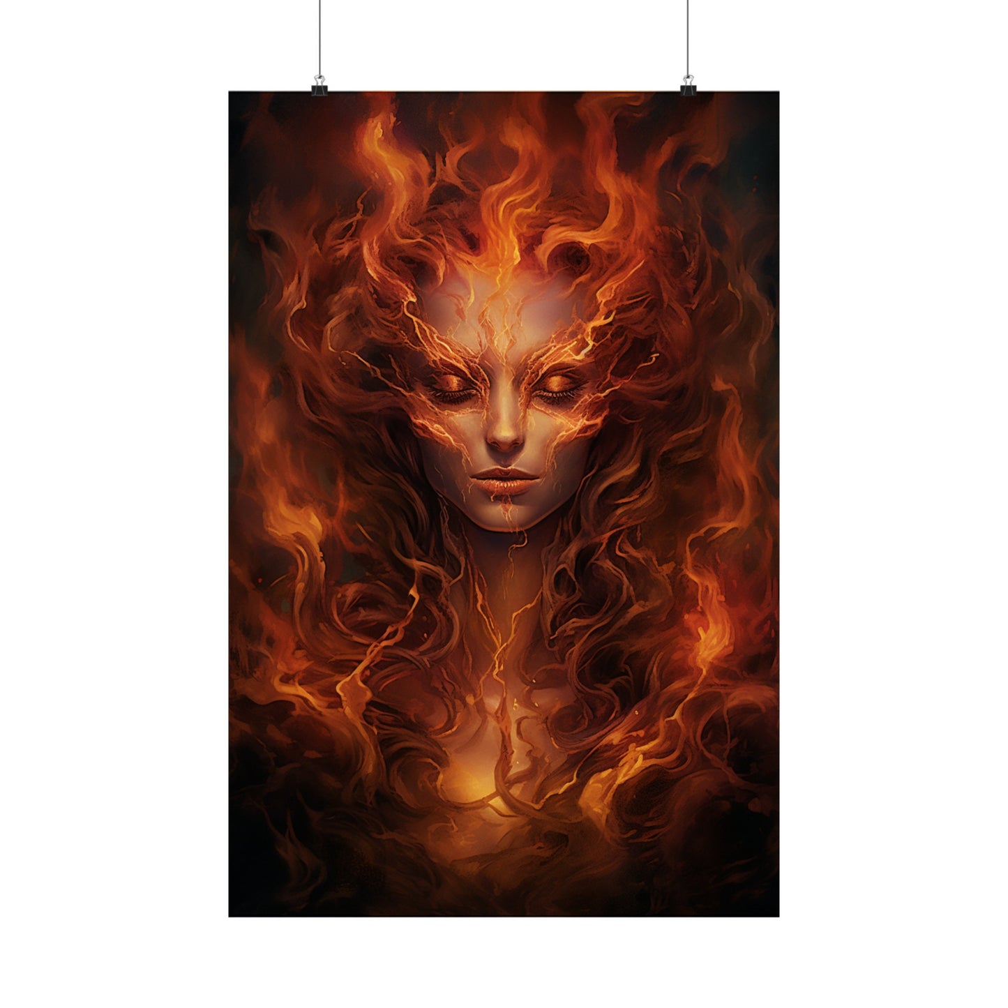 Fire Angel Abstract Poster – Unique Flame Wall Art Featuring a Fiery Woman Design