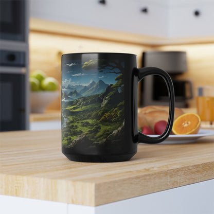 Custom Black Ceramic Landscape Mug – 15oz of Style and Function