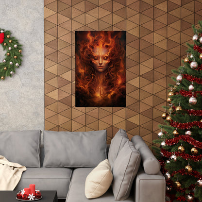 Fire Angel Abstract Poster – Unique Flame Wall Art Featuring a Fiery Woman Design