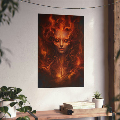 Fire Angel Abstract Poster – Unique Flame Wall Art Featuring a Fiery Woman Design