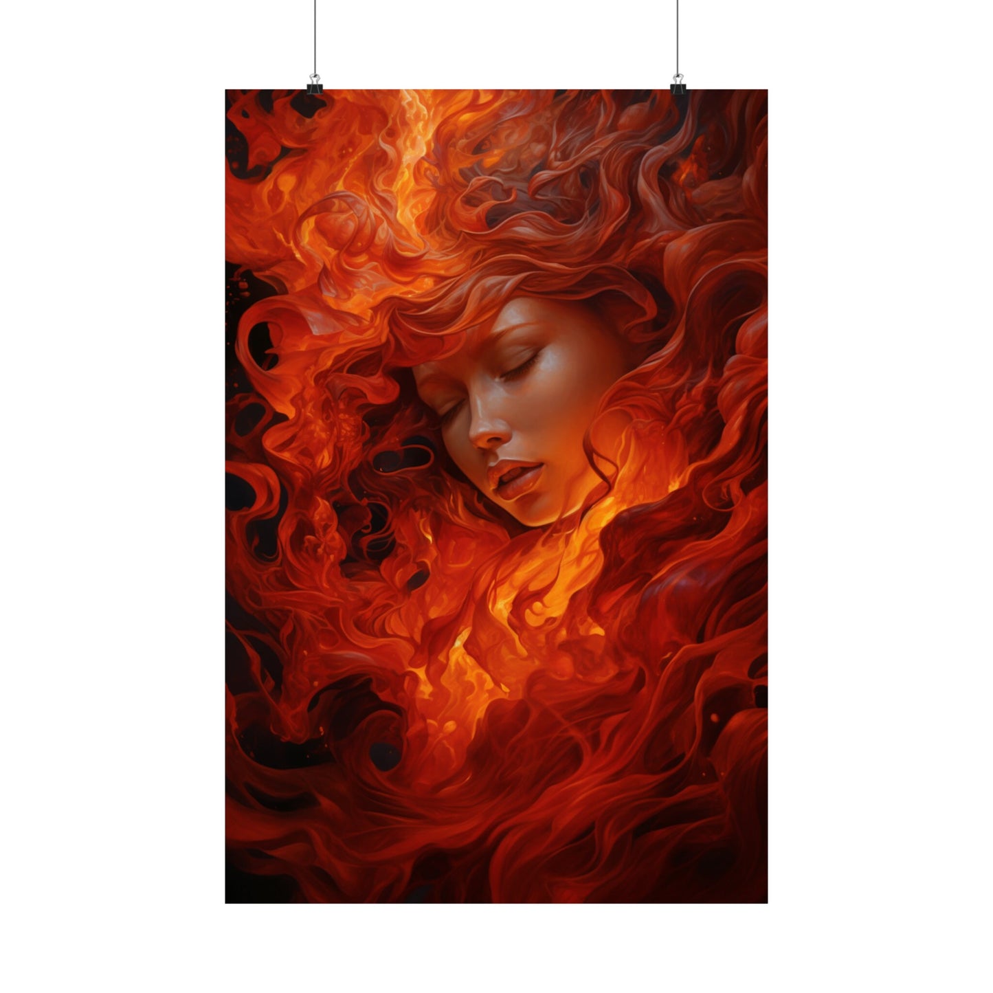 Passion Ignited: A Fiery Love Poster – HyperRealism Art of Desire