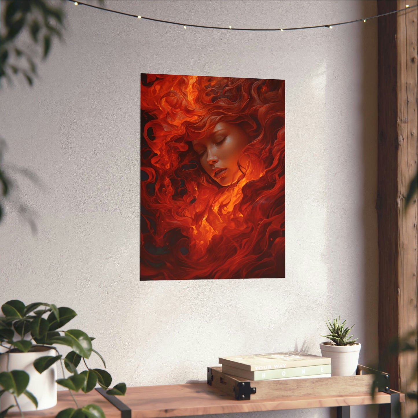 Passion Ignited: A Fiery Love Poster – HyperRealism Art of Desire