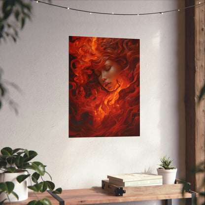 Passion Ignited: A Fiery Love Poster – HyperRealism Art of Desire