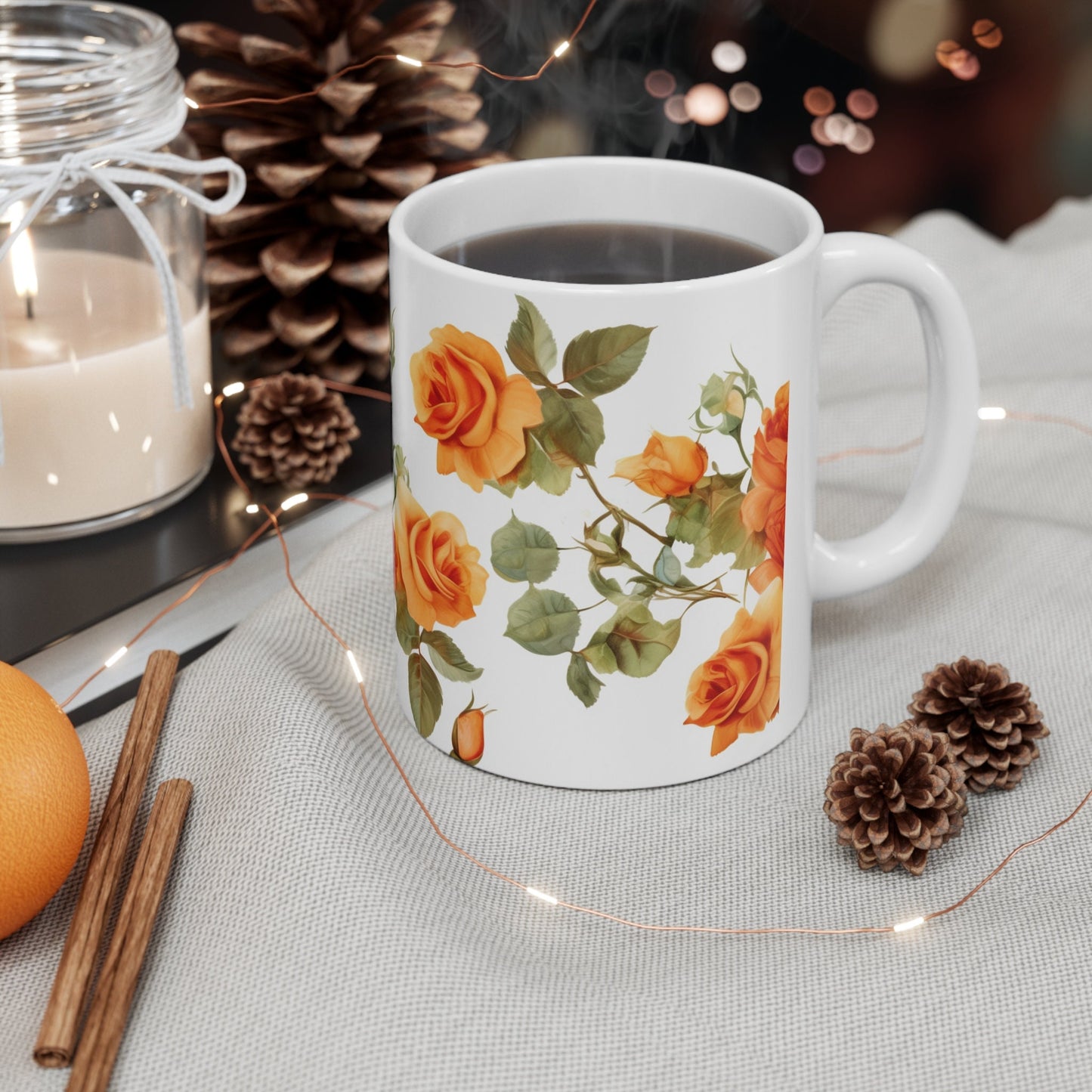 Blooming Elegance: Custom Orange Rose Mug – Personalized 11oz Coffee Cup