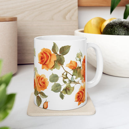 Blooming Elegance: Custom Orange Rose Mug – Personalized 11oz Coffee Cup